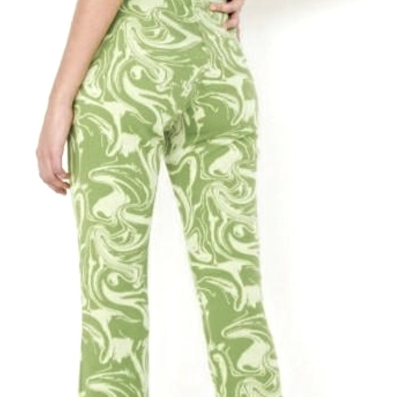 NWOT ZARA Jacquard Flare Trousers in light Lime Green, Long Length size Medium - Picture 7 of 7
